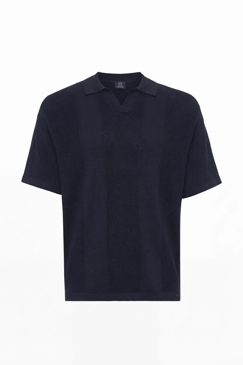 Gebreide Buttonless Polo | Donkerblauw